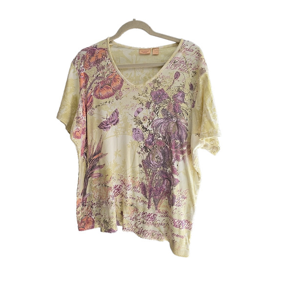 Vtg Y2K Northcrest Short Sleeve Butterfly Print Top Preppy Womans 3x Butterflies - Picture 1 of 4